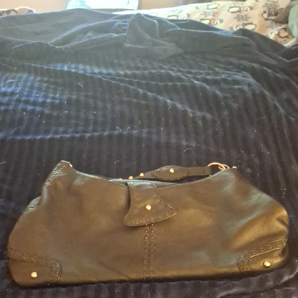 babee d black leather tote bag